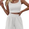 Trendy Queen Two Piece Summer Outfits Women Shorts Sets 2 Piece Sleeveless Matching Lounge Crop Top and High Waisted Shorts