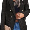 Womens Casual Blazer 2024 Spring Open Front Business Work Tweed Plaid Jacket Suit Pocket (S-XXL)