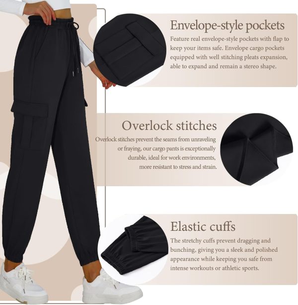 Womens Athletic Pants Knit Cargo Pants Stretchy Hiking Pants Elastic Waist Sweatpants Baggy Soft Joggers