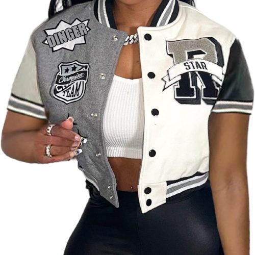 71z8uMBI-TL._AC_SL1500 Button Down Shirts for Women Short Sleeve Cropped Varsity Jacket for Women Summer Tops for Women 2024 S-XXL