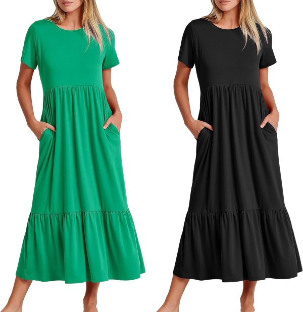 81-O0NuFttL._AC_SL1500 Womens Summer Dresses Casual Short Sleeve Crewneck Swing Dress Casual Tiered t Shirt Dress with Pockets 2024 Trendy Outfits