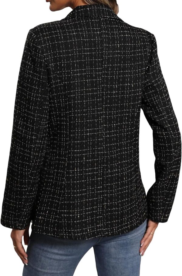 Womens Casual Blazer 2024 Spring Open Front Business Work Tweed Plaid Jacket Suit Pocket (S-XXL)
