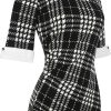 Women's Slim Fit Plaid Floral Printed Half Sleeve Formal Body-con Dress Pencil Dresses SK276