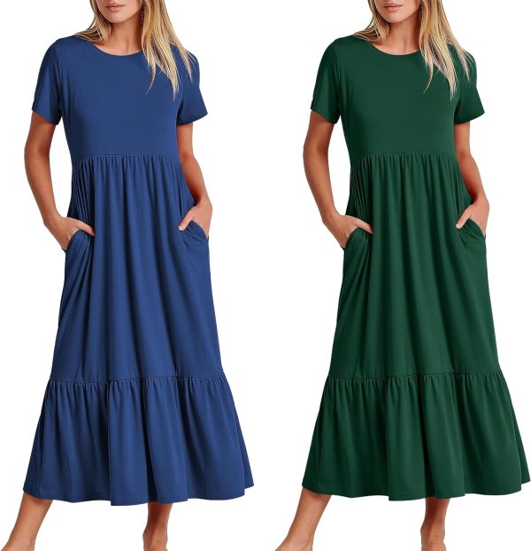 812jzMVXtLL._AC_SL1500 Womens Summer Dresses Casual Short Sleeve Crewneck Swing Dress Casual Tiered t Shirt Dress with Pockets 2024 Trendy Outfits