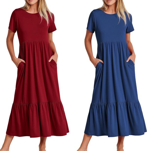 813KZBSoUgL._AC_SL1500 Womens Summer Dresses Casual Short Sleeve Crewneck Swing Dress Casual Tiered t Shirt Dress with Pockets 2024 Trendy Outfits