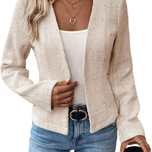 2024 Summer Cropped Collarless Blazer Lightweight Fully Lined Open Front Elegant Petite Work Office Jackets