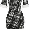 Women's Slim Fit Plaid Floral Printed Half Sleeve Formal Body-con Dress Pencil Dresses SK276