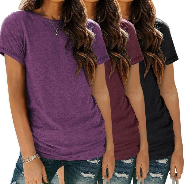 Womens 3 Pack T Shirts Basic Short Sleeve Tees Crewneck Fashion Tops Loose Fit Lightweight Casual Summer Clothes 2024