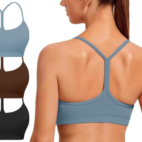 Spaghetti Strap Padded Sports Bras for Women - Y Back Yoga Workout Tops (3 Pack)