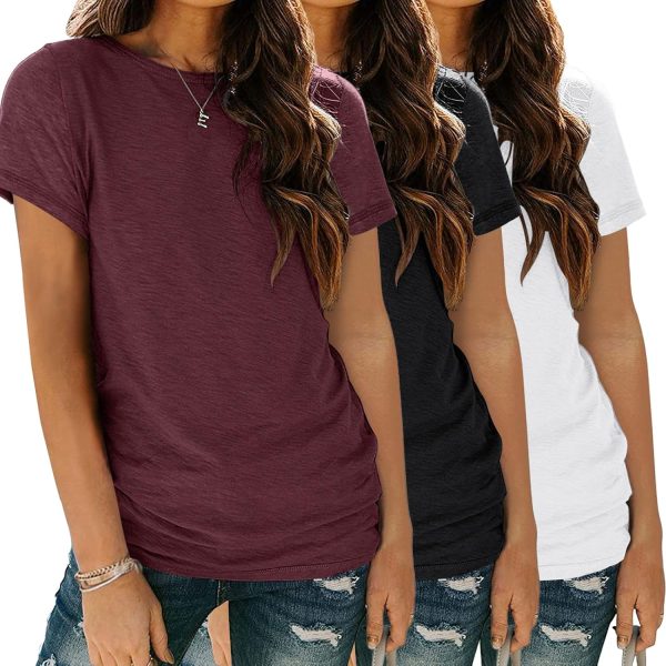 Womens 3 Pack T Shirts Basic Short Sleeve Tees Crewneck Fashion Tops Loose Fit Lightweight Casual Summer Clothes 2024