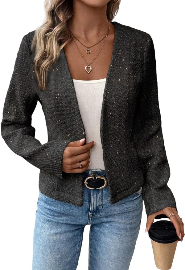 2024 Summer Cropped Collarless Blazer Lightweight Fully Lined Open Front Elegant Petite Work Office Jackets