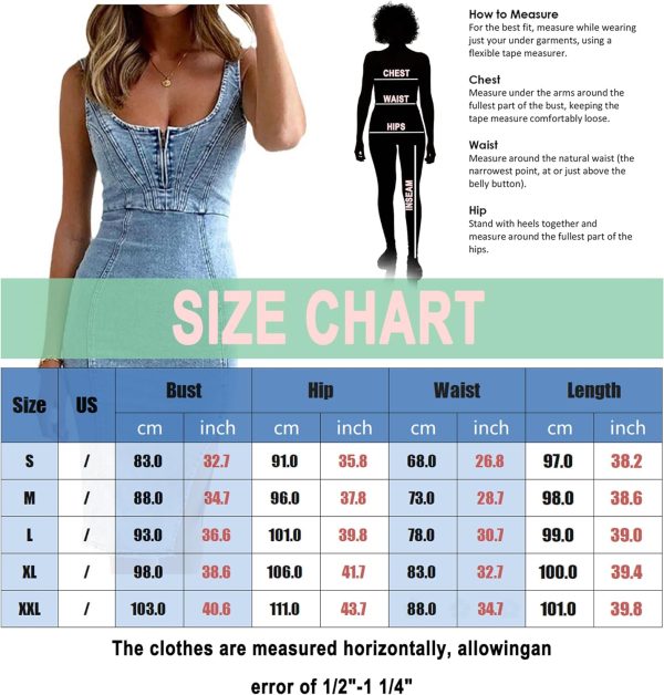 Women's Sleeveless Bodycon Denim Tank Dress Scoop Neck Zip Up Side Slit Stretchy Wrap Club Party Jean Midi Dresses