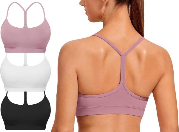 81E13M9Yd5L._AC_SL1500 Spaghetti Strap Padded Sports Bras for Women - Y Back Yoga Workout Tops (3 Pack)