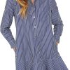 81Fu4_3uuzL._AC_SL1500 Women's Tunic Mini Shirt Dress Cotton Long Sleeve Ruffle Hem Dress Button Up Shift Chambray Dresses