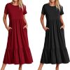 81IVHwQwq_L._AC_SL1500 Womens Summer Dresses Casual Short Sleeve Crewneck Swing Dress Casual Tiered t Shirt Dress with Pockets 2024 Trendy Outfits