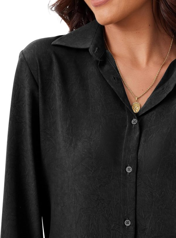 Womens Chiffon Blouses Button-Down Shirts Soft Tops Collared Casual Work Shirt XS-XXL