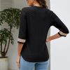 Women's Casual 3/4 Sleeve Shirts Lace V Neck Color Block Dressy Tops Trendy Hollow Floral Blouses T Shirts S-XXL