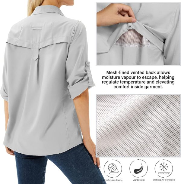 Women's UPF 50+ Long Sleeve UV Sun Protection Safari Shirt, Quick Dry SPF Hiking Fishing Breathable Shirts