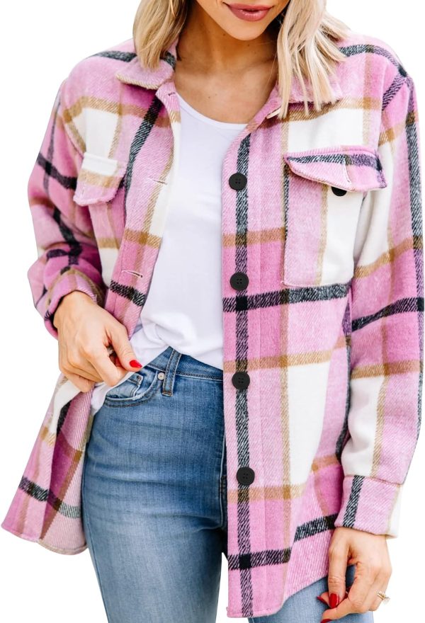 81OCM-3bQVL._AC_SL1500 Trendy Queen Womens Flannel Shacket Jacket Casual Plaid Button Down Long Sleeve Shirt Fall Clothes Outfits