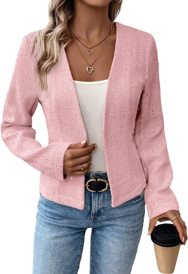 2024 Summer Cropped Collarless Blazer Lightweight Fully Lined Open Front Elegant Petite Work Office Jackets