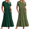 81QVf0lwUqL._AC_SL1500 Womens Summer Dresses Casual Short Sleeve Crewneck Swing Dress Casual Tiered t Shirt Dress with Pockets 2024 Trendy Outfits