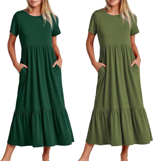 81QVf0lwUqL._AC_SL1500 Womens Summer Dresses Casual Short Sleeve Crewneck Swing Dress Casual Tiered t Shirt Dress with Pockets 2024 Trendy Outfits