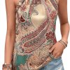 81RBcftuyRL._AC_SL1500 Women's Tropical Paisley Print Halter Blouse Sleeveless Boho Shirt Tops Button Back Vacation Tops
