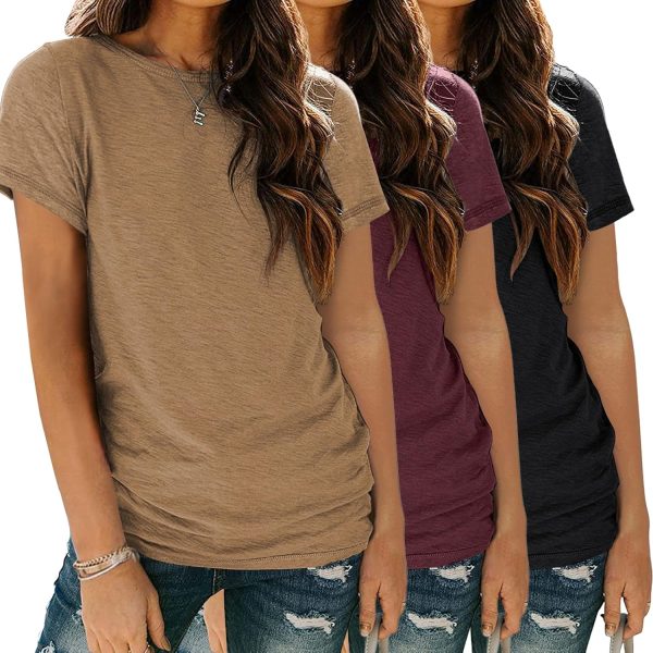 Womens 3 Pack T Shirts Basic Short Sleeve Tees Crewneck Fashion Tops Loose Fit Lightweight Casual Summer Clothes 2024
