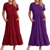 81THpPMaNFL._AC_SL1500 Womens Summer Dresses Casual Short Sleeve Crewneck Swing Dress Casual Tiered t Shirt Dress with Pockets 2024 Trendy Outfits