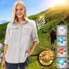Women's UPF 50+ Long Sleeve UV Sun Protection Safari Shirt, Quick Dry SPF Hiking Fishing Breathable Shirts