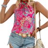 81iKm93FBLL._AC_SL1500 Women's Tropical Paisley Print Halter Blouse Sleeveless Boho Shirt Tops Button Back Vacation Tops