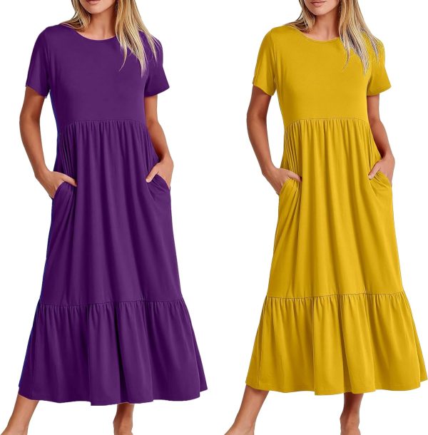 81ij0ghdBEL._AC_SL1500 Womens Summer Dresses Casual Short Sleeve Crewneck Swing Dress Casual Tiered t Shirt Dress with Pockets 2024 Trendy Outfits