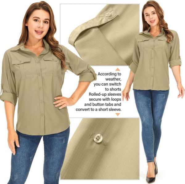Women's Quick Dry Sun UV Protection Convertible Long Sleeve Safari Shirts for Hiking Camping Fishing Sailing