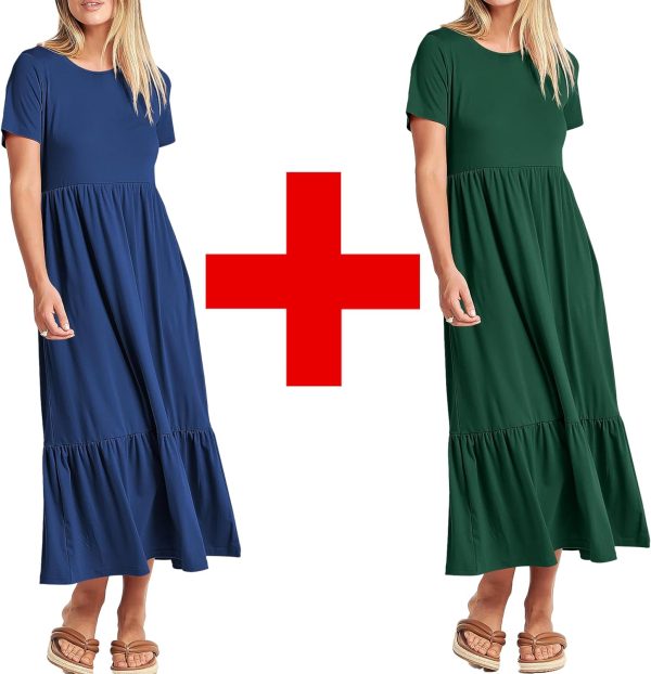 81r9t0MYN8L._AC_SL1500 Womens Summer Dresses Casual Short Sleeve Crewneck Swing Dress Casual Tiered t Shirt Dress with Pockets 2024 Trendy Outfits