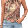 81rBIIO_uWL._AC_SL1500 Women's Tropical Paisley Print Halter Blouse Sleeveless Boho Shirt Tops Button Back Vacation Tops