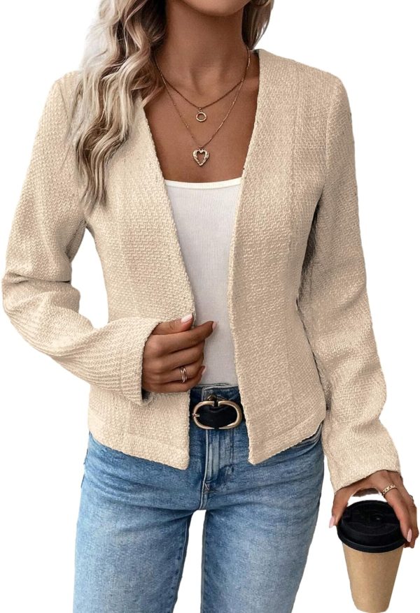 2024 Summer Cropped Collarless Blazer Lightweight Fully Lined Open Front Elegant Petite Work Office Jackets
