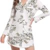 Womens Bamboo Viscose Sleep Shirt Long Sleeve Button Down Nightgowns Boyfriend Nightshirt S-XXL