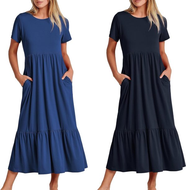 81v1aUHM2LL._AC_SL1500 Womens Summer Dresses Casual Short Sleeve Crewneck Swing Dress Casual Tiered t Shirt Dress with Pockets 2024 Trendy Outfits