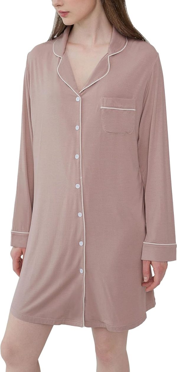 Womens Bamboo Viscose Sleep Shirt Long Sleeve Button Down Nightgowns Boyfriend Nightshirt S-XXL
