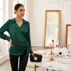 Women's Satin Silk Blouses Wrap V Neck Shirts Long Sleeve Elegant Tie Waist Office Formal Work Tunic Pullover Tops