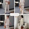 910atpjukNL._AC_SL1500 Womens Knit 2 Piece Sweater Sets Short Sleeve Pullover Tops Elastic Waist Wide Leg Pants Lounge Set