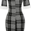 Women's Slim Fit Plaid Floral Printed Half Sleeve Formal Body-con Dress Pencil Dresses SK276